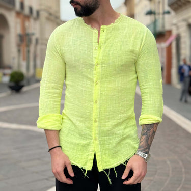Camicia giallo lime con collo sfrangiato - FLAG STORE